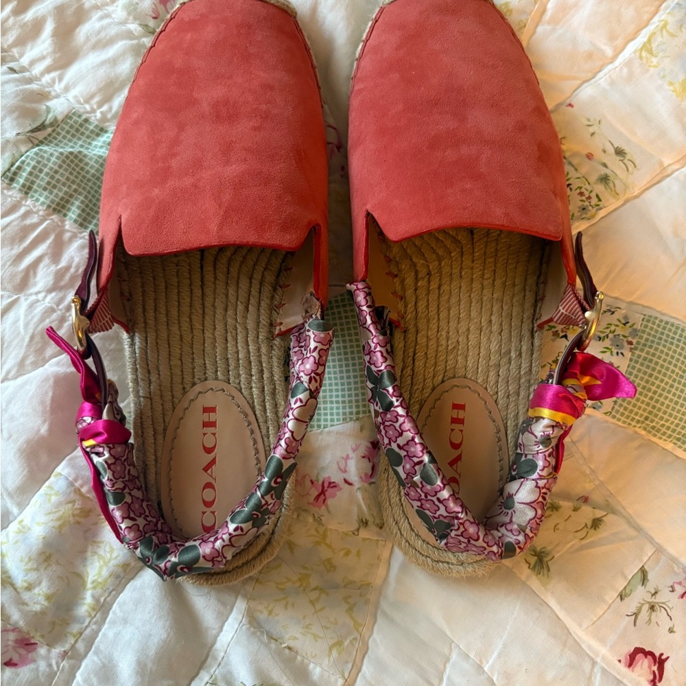 Coach Pink Espadrille Flats with Floral Trim